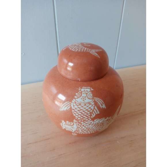 Vintage Neiman Marcus Porcelain Koi Ginger Jar - Picture 3 of 9